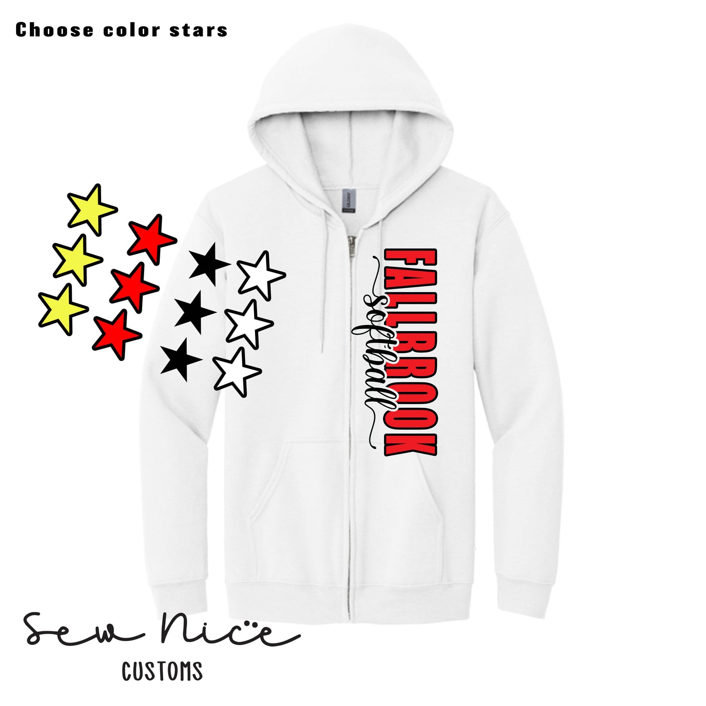 Fallbrook Softball Side Design- Unisex Full Zip Hoodie