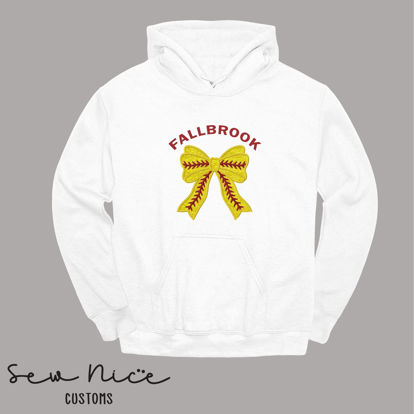 Embroidered Fallbrook Glitter Softball Bow - Adult/Youth Hoodie