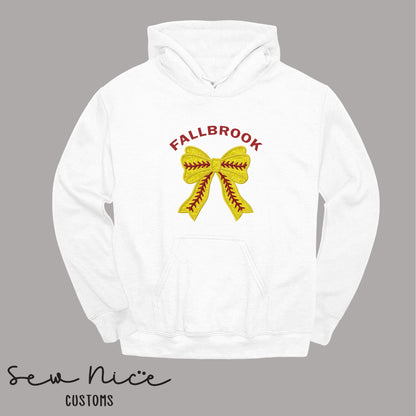 Embroidered Fallbrook Glitter Softball Bow - Adult/Youth Hoodie