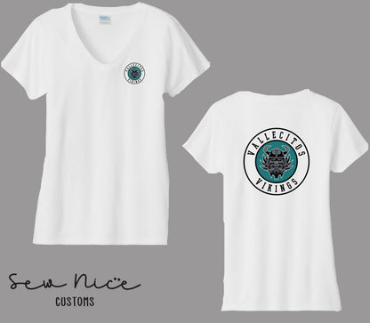 Vallecitos Logo-Front/Back- Ladies V-Neck Shirt