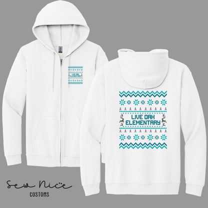 Live Oak Elementary Winter Design- Unisex Adult/Youth Full Zip Hoodie Unisex/Adult