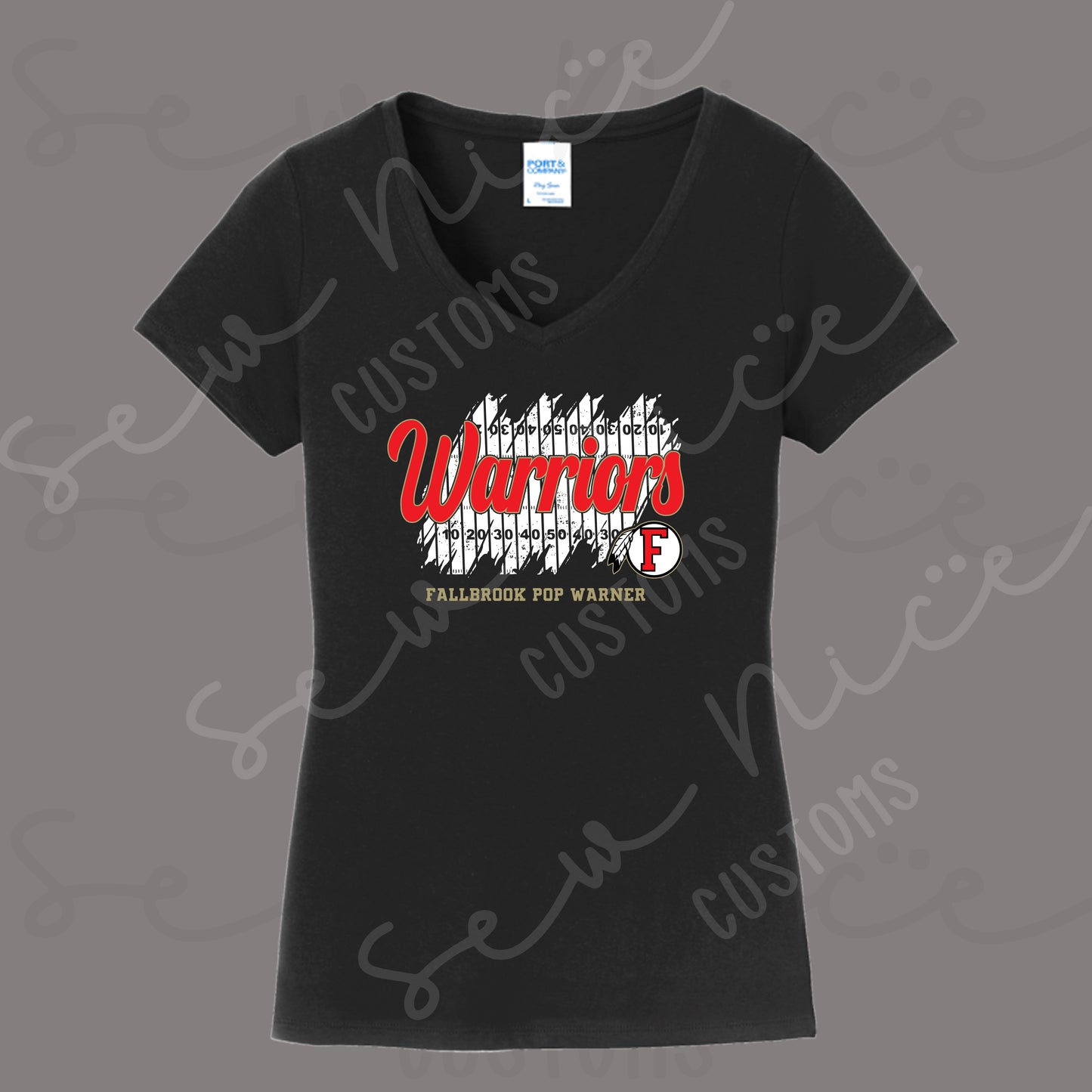 Warriors Field Design- Ladies V-Neck Shirt