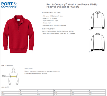 Embroidered FHS Volleyball Logo - Unisex Adult/Youth 1/4 Zip Sweatshirt