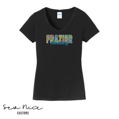 Leopard Frazier Design- Ladies V-Neck Shirt