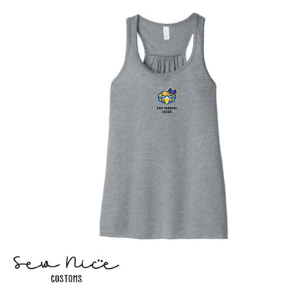 San Pasqual CHEER Glitter Bow- Ladies Bella Canvas Flowy Tank Top