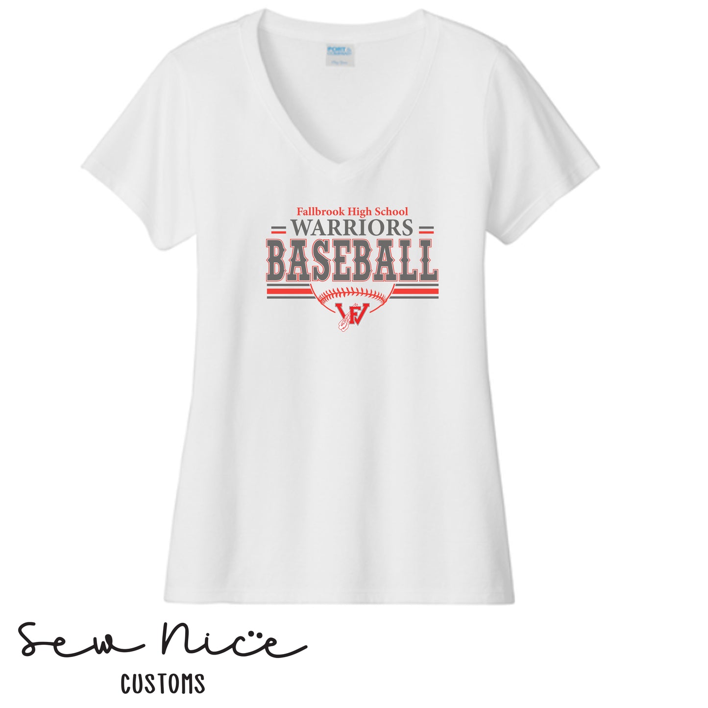 Fallbrook Warriors Baseball-Women's V-Neck Shirt