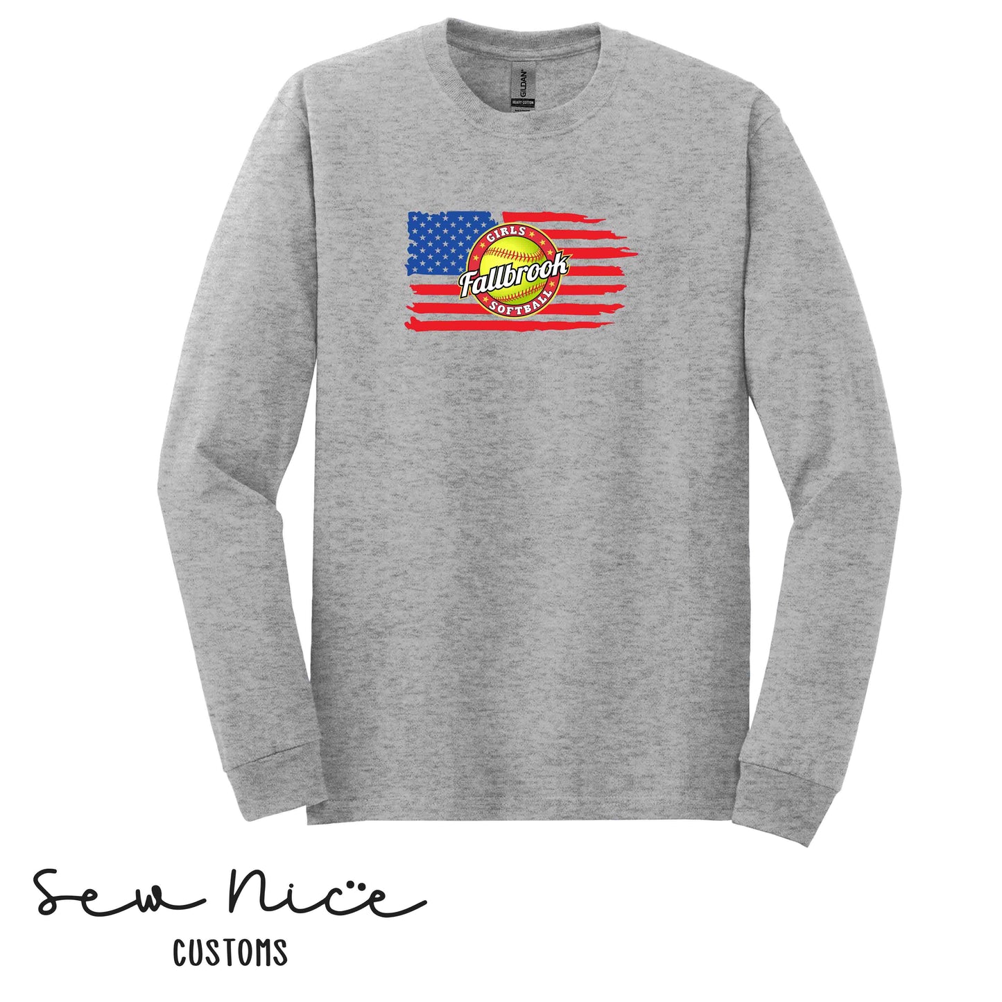 American Flag Softball -Unisex Long Sleeve Shirt