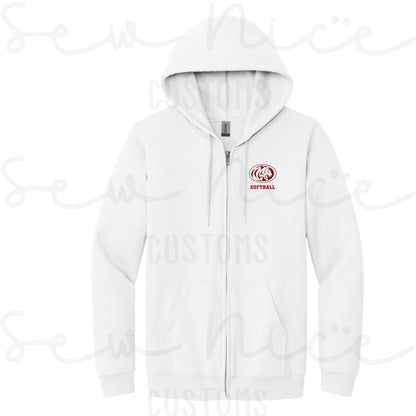 ECHS Embroidered Logo Softball- Unisex Adult/Youth Full Zip Hoodie